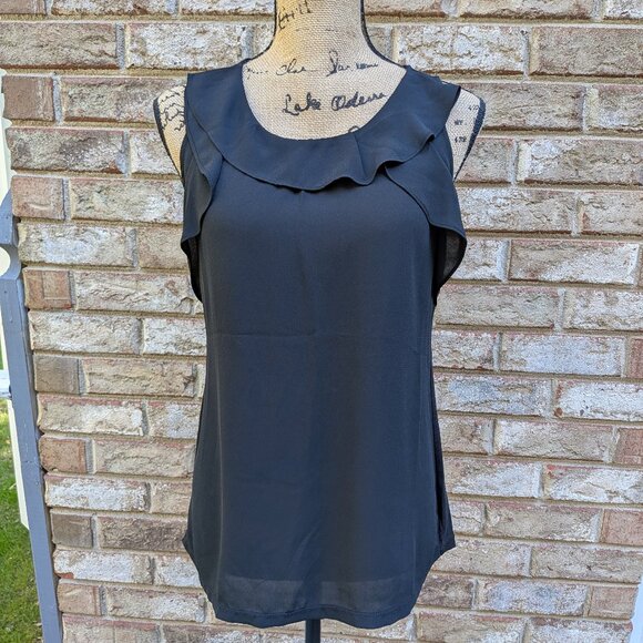 ⭐ Black Ann Taylor LOFT Mixed Media flowy sleeveless blouse Small - Picture 1 of 9